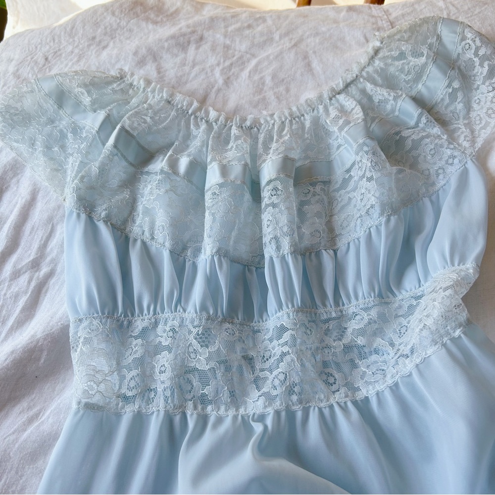 Vintage 1960’s Coquette Slip Dress Powder Blue S - Picture 7 of 8